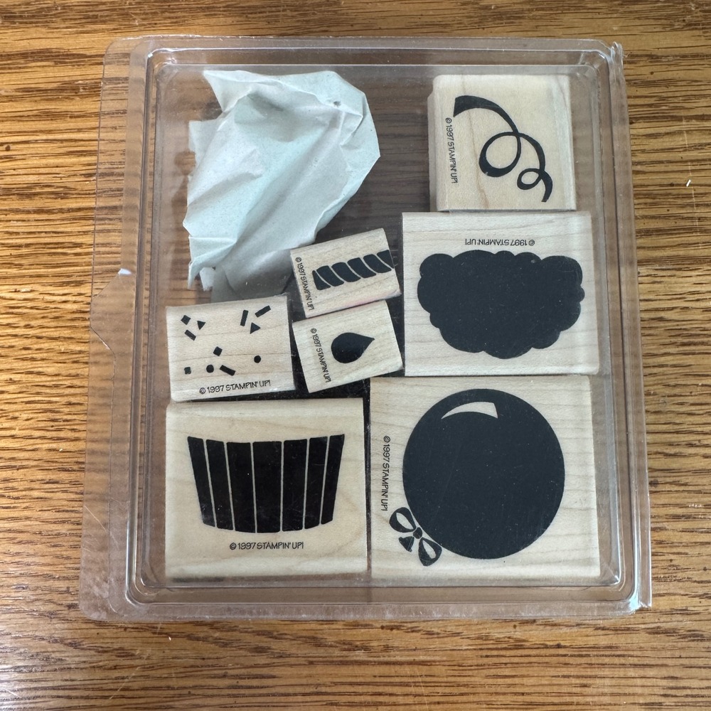 Stampin Up Confetti‎ Cupcake Two-Step Wood Mount Rubber Stamp Set 1997 Vintage